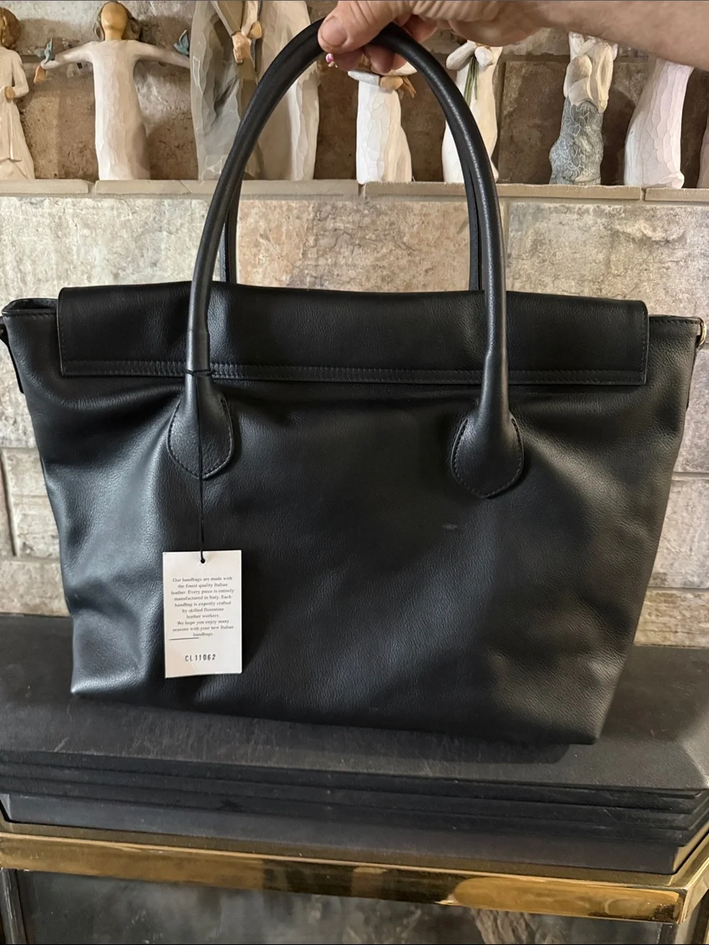 Claudia Classic Viral Black Leather Tote Bag with Gold Hardware